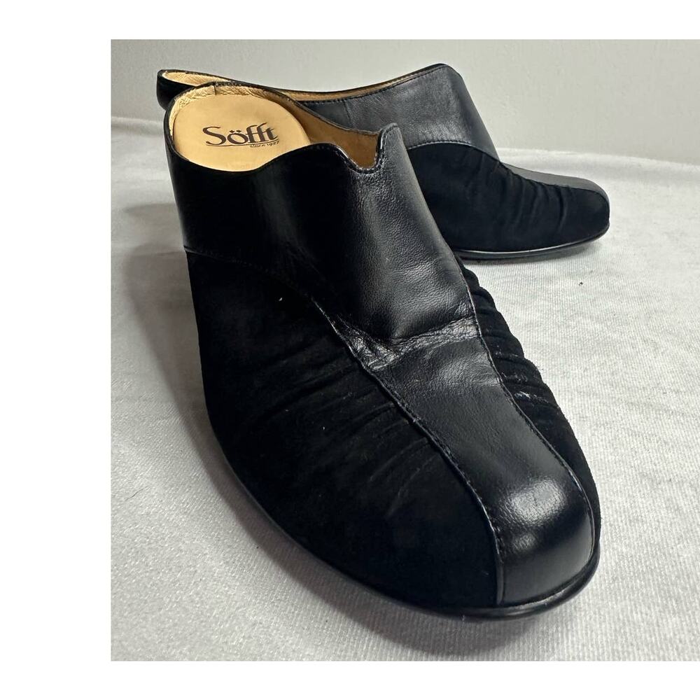Sofft Black Leather And Suede Short Heels Size 8M